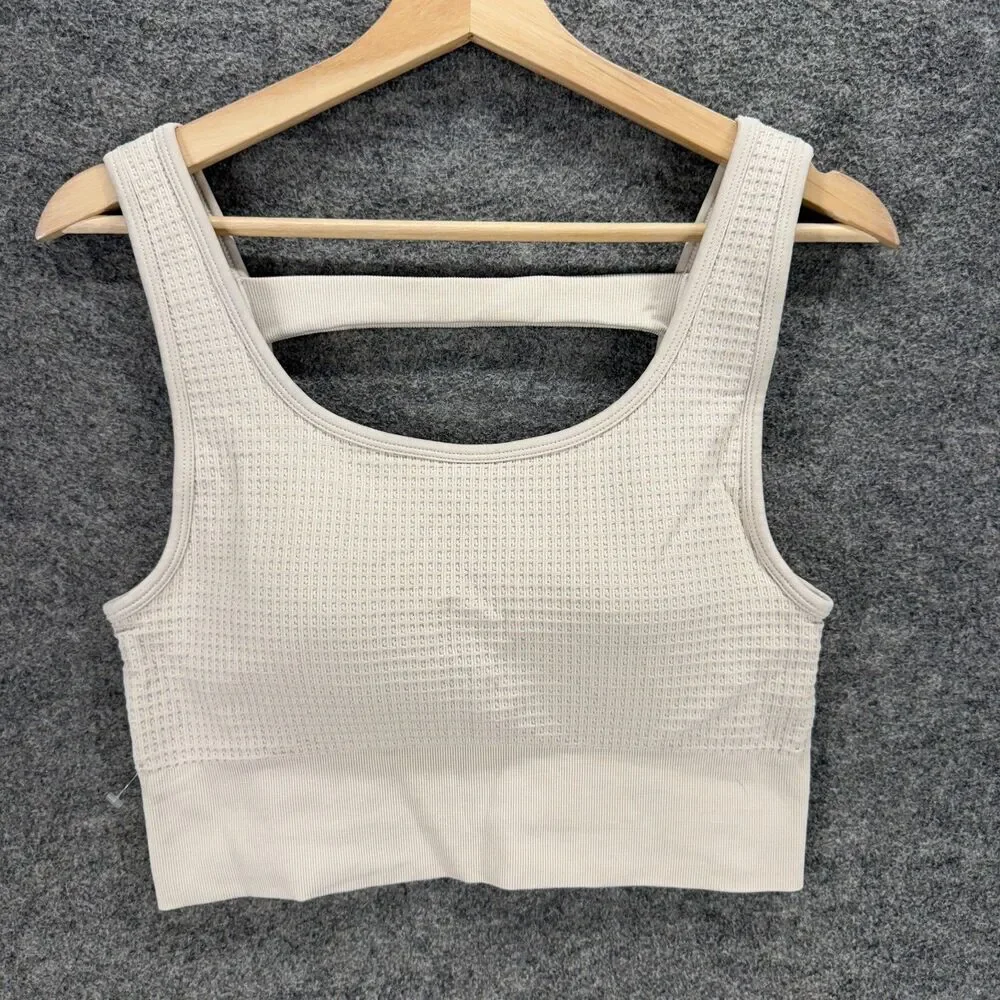 Yogalicious Waffle Seamless Melanie Bra Women XL Beige Opaque Wireless Push Up